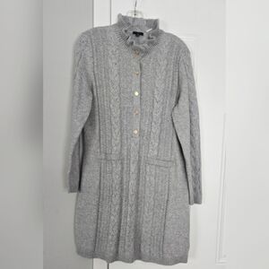 Talbots Light Gray Knit Cardigan with Gold Buttons